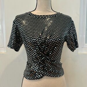 Rosa Cha silver black sequins mirrored cropped t shirt top blouse shirt evening